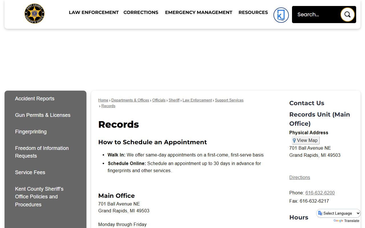 Kent County arrest records sheriff records and public request page