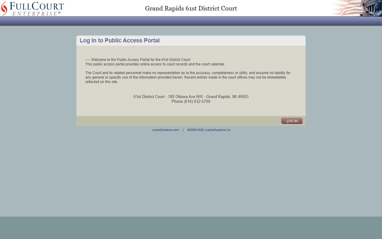 Kent County 61st District Court public access portal login for court dockets