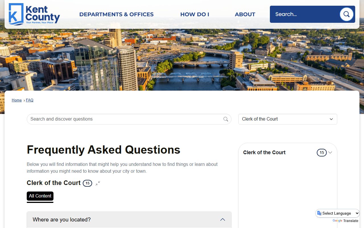 Kent County Circuit Court Clerk FAQ page for court records search