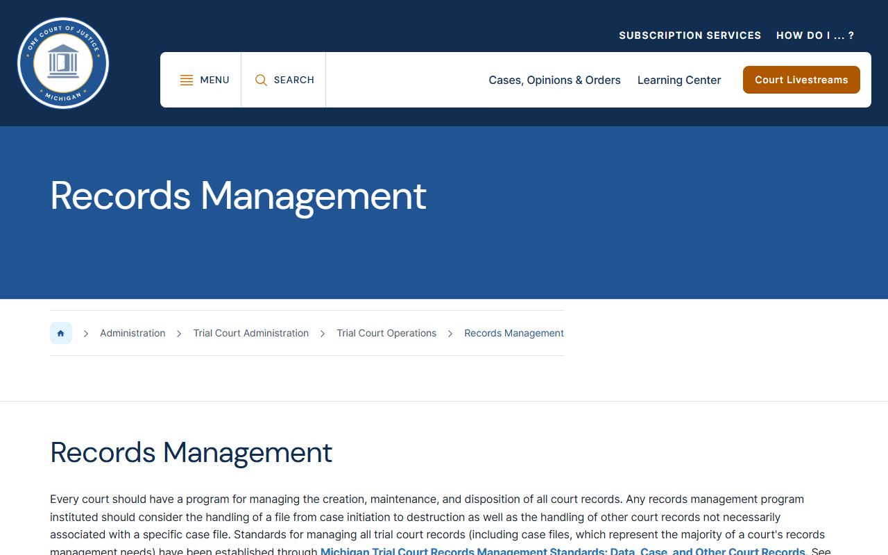 Michigan trial court records management standards for Kent County court records