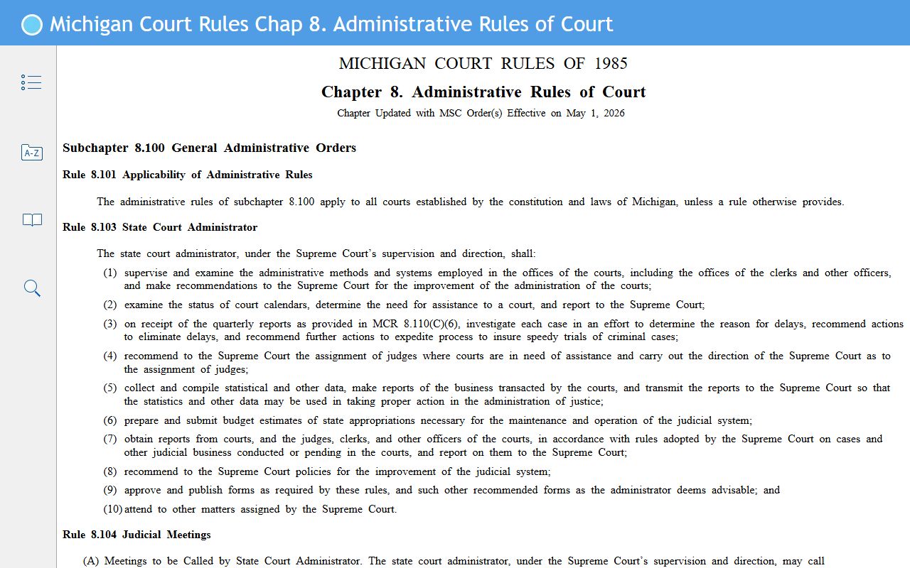 Michigan Court Rule 8.119 governing Kent County court records access