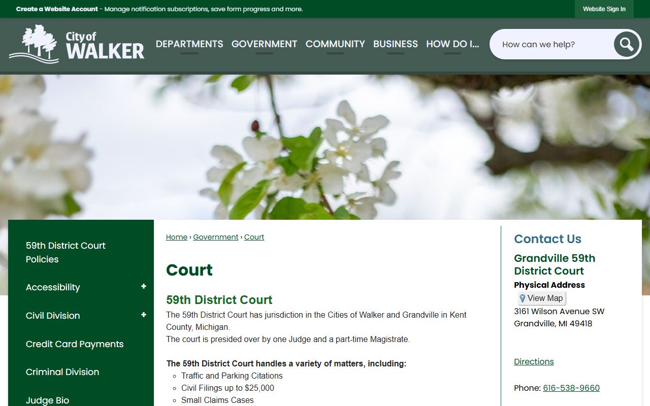 Kent County 59th District Court Walker court records page