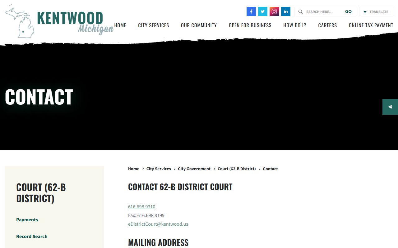 Kent County 62-B District Court address and fax page for court records