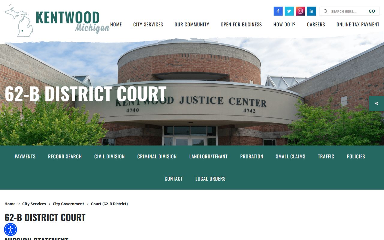 Kent County 62-B District Court contact page for court records