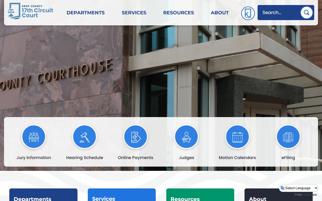 Kent County 17th Circuit Court landing page with court records quick links