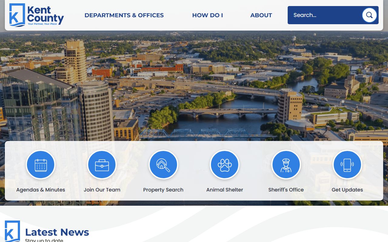 Kent County government homepage linking to court records departments