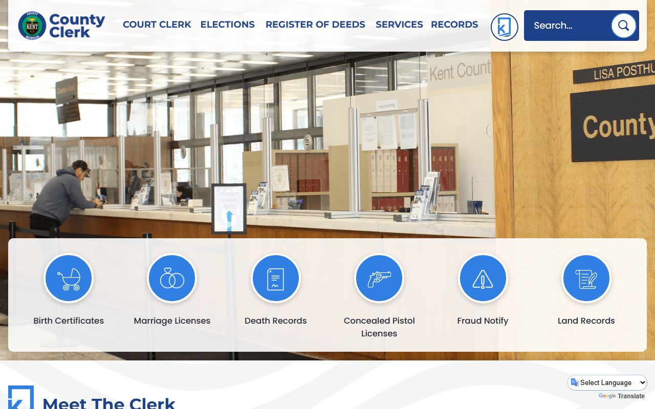 Kent County County Clerk and Register of Deeds marriage records office page