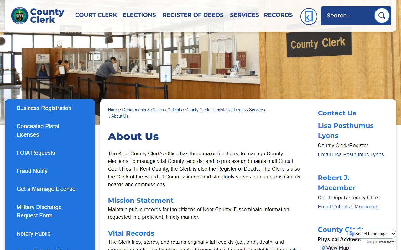 Kent County county clerk vital records overview page for marriage records