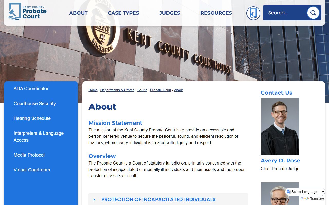 Kent County Probate Court role and jurisdiction page for probate records