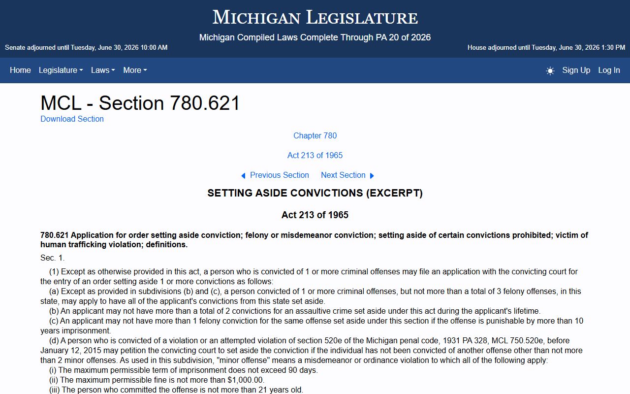 Kent County traffic court records and the Michigan conviction setting-aside statute