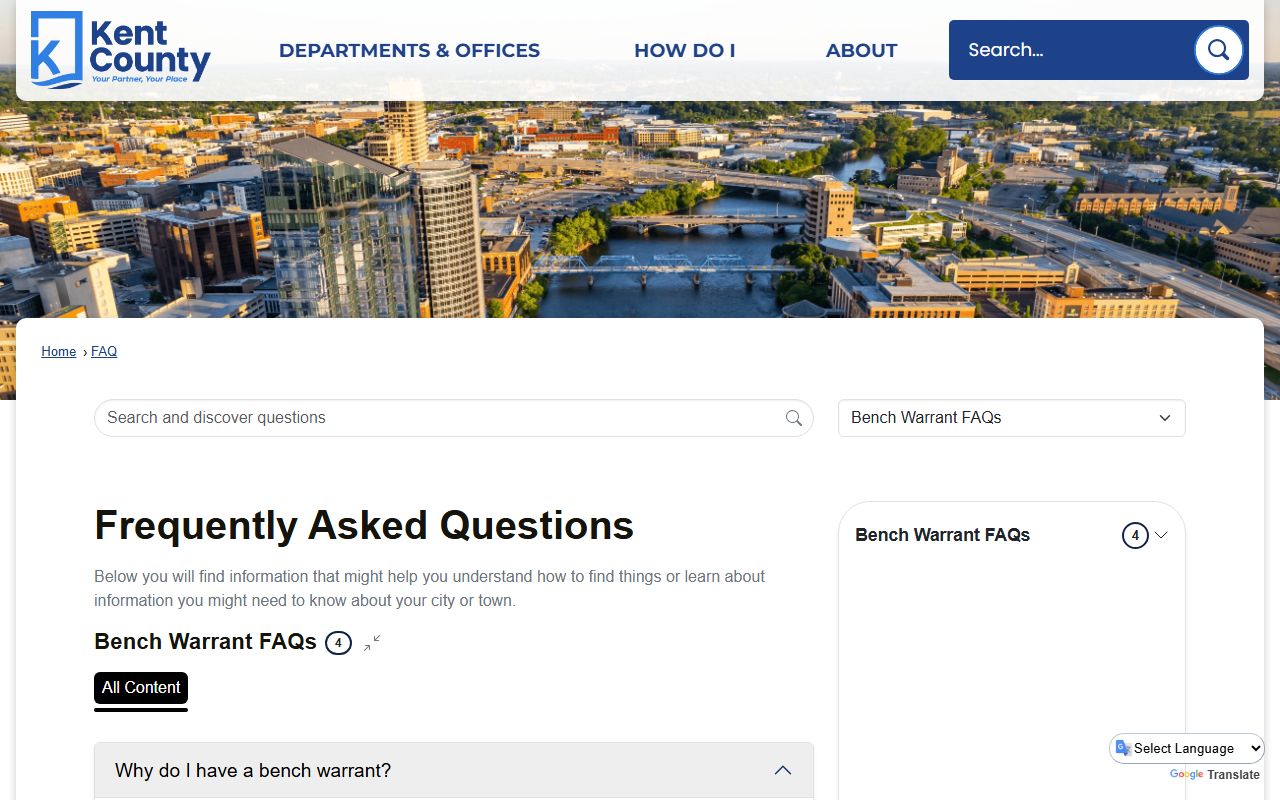 Kent County bench warrant FAQ explaining failure to appear and contempt