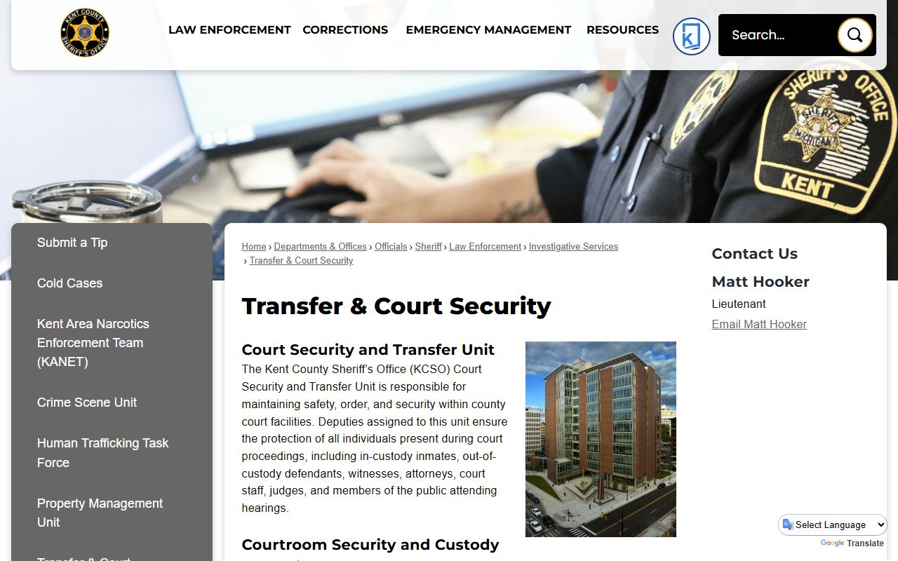 Kent County court security and warrant transport unit page