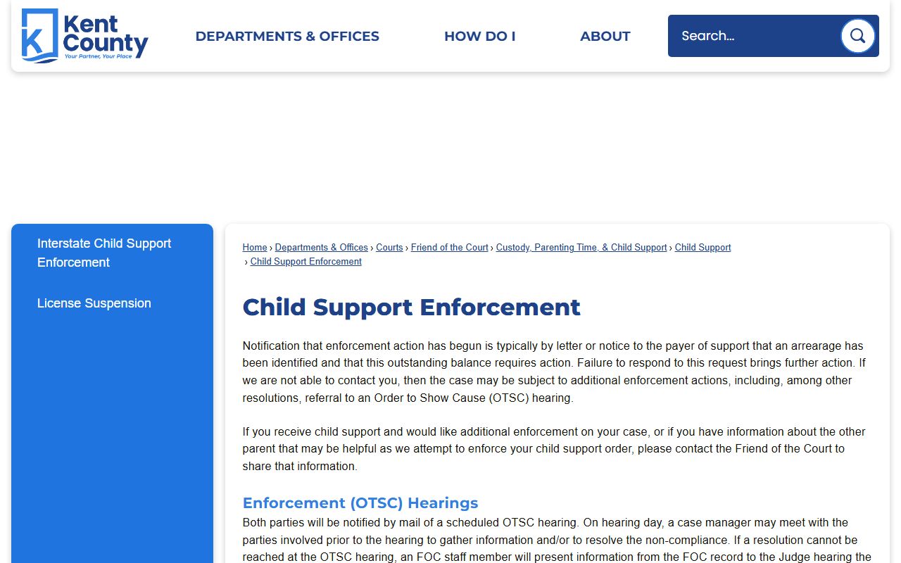 Kent County Friend of the Court child support enforcement and bench warrant page